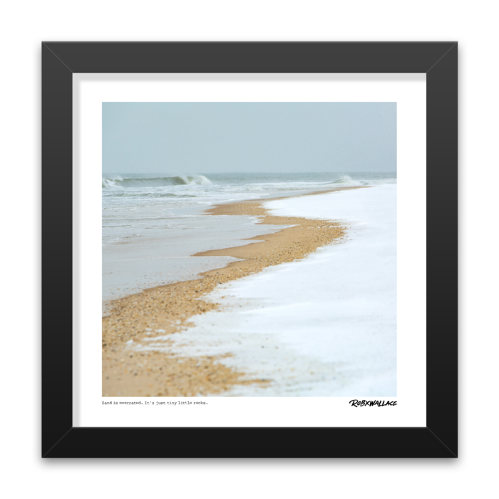 Close-up view of a 12X12 square framed fine art Graphic Design print by Rob Wallace the minimalist, snow-covered winter coast of Montauk.