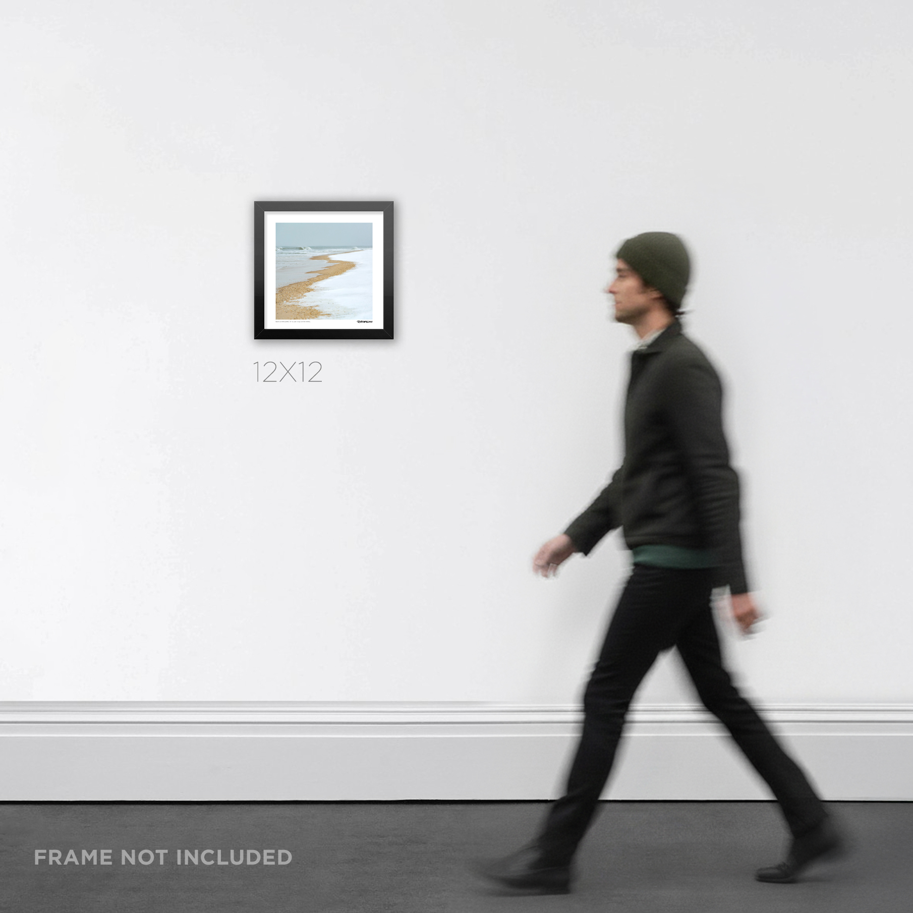12X12 square framed fine art film location Graphic Design print by RobxWallace hanging on a wall in a modern room layout to show scale.