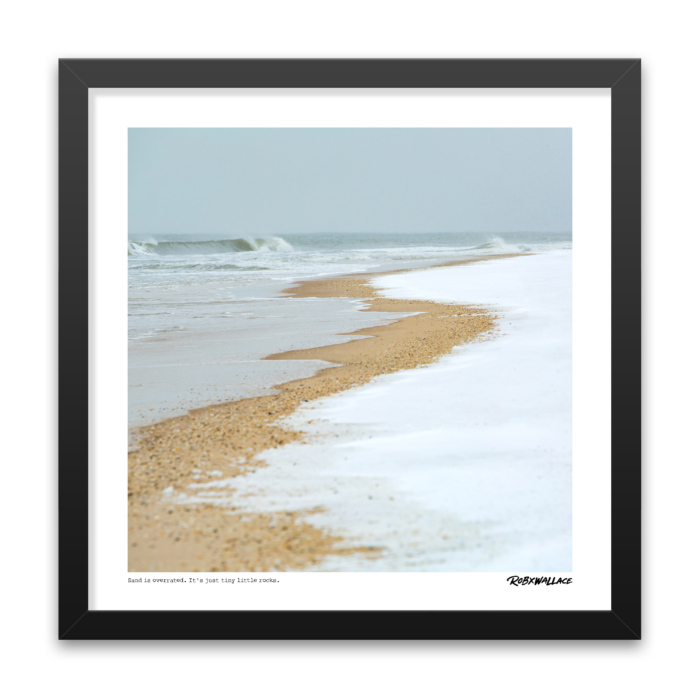 Close-up view of an 18X18 square framed winter shoreline Graphic Design print by Rob Wallace, inspired by Eternal Sunshine of the Spotless Mind.