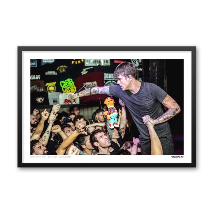 Close-up view of a 24X36 fine art concert Graphic Design print Anthony Green performing live with Saosin during their 2018 Anaheim residency.