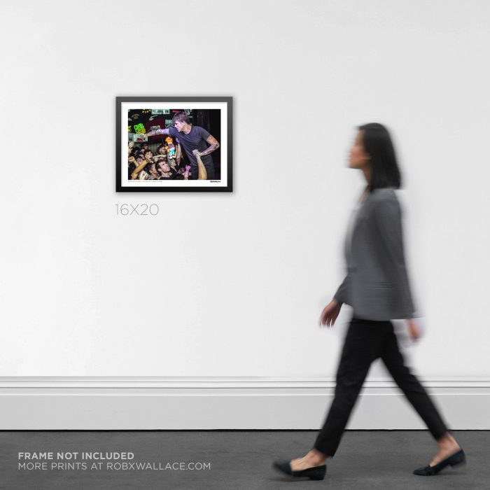 16x20 framed live music Graphic Design print of Anthony Green and Saosin performing at the intimate Chain Reaction venue, displayed in a room setting for scale.