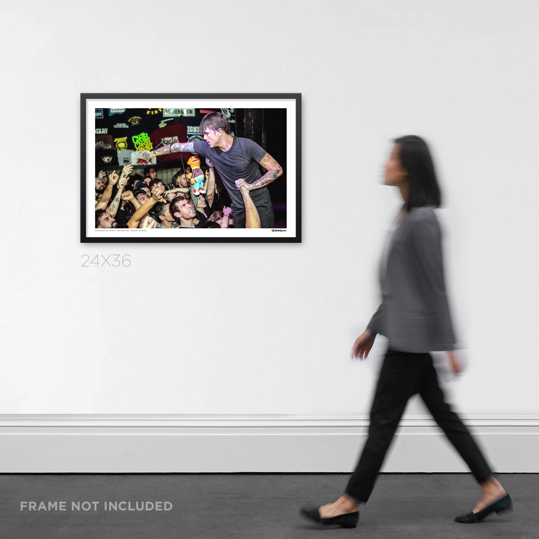 24X36 framed live concert Graphic Design wall art of Anthony Green and Saosin, displayed as home decor in a modern room setting.