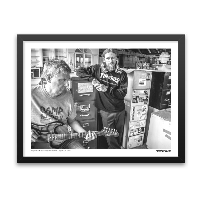 Detailed view of an 18x24 wide framed punk rock wall art print tracking a moment of creative collaboration by RobxWallace.