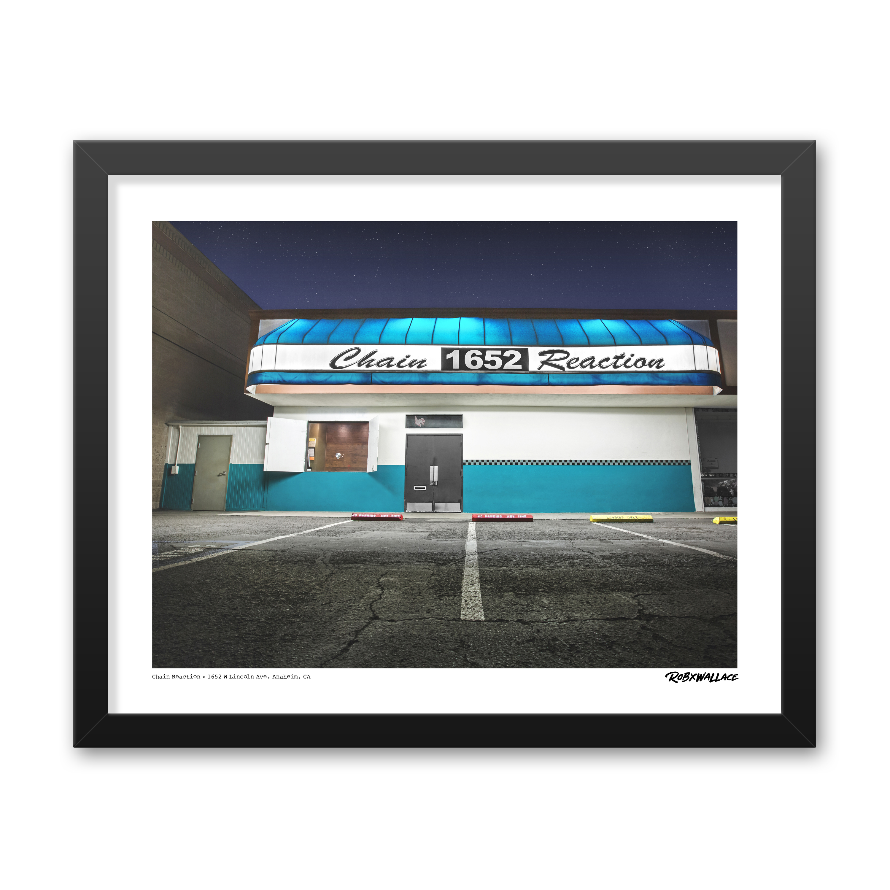 16x20 wide framed Graphic Design print of the historic Chain Reaction punk rock music venue displayed as clean interior home decor.