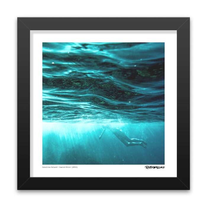 Detailed close up look at a 12x12 square framed ocean Graphic Design print natural light dancing across the surface and sub-surface currents by RobxWallace.