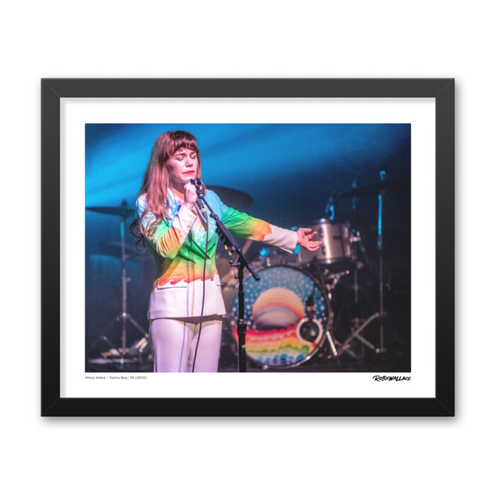 Detailed view of a 16x20 wide framed fine art print a definitive moment from Jenny Lewis's 2015 performance, featuring her executing an unexpected Grateful Dead cover.