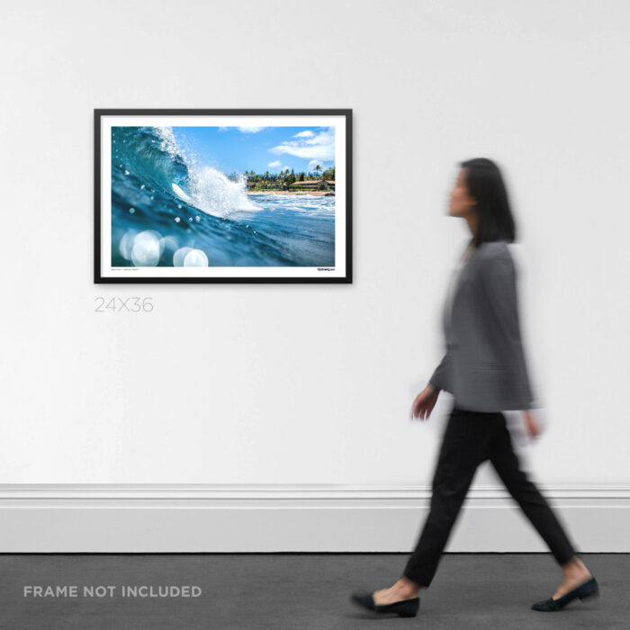24X36 framed fine art coastal landscape print by Rob Wallace a powerful ocean shorebreak wave curling off the coast of Lahaina, Maui.
