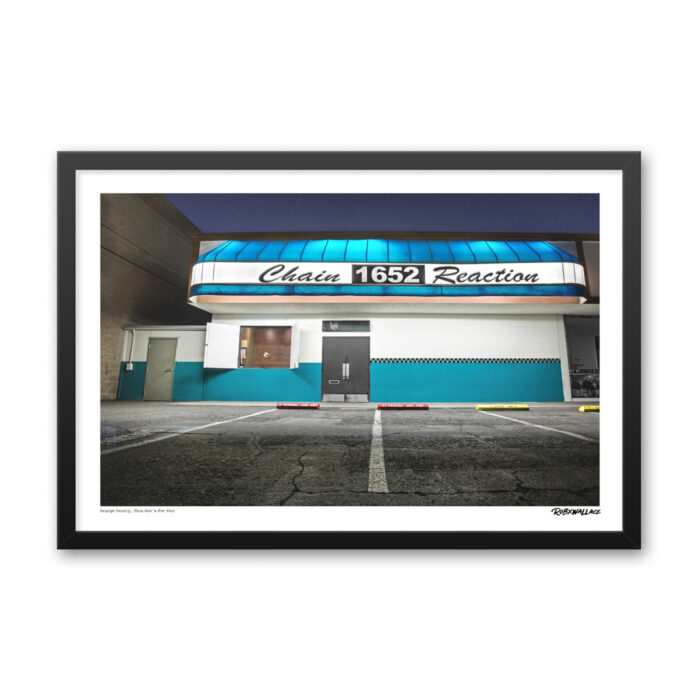 Detailed view of a 20x30 wide framed architectural music print tracking the historic venue facade by RobxWallace.