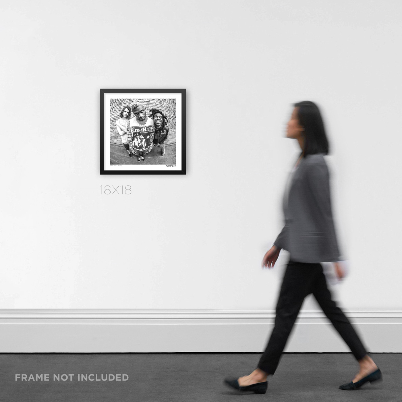 18x18 square framed music documentary wall art print showcasing an alternate candid framing of the band Ho99o9 in Dallas during a 2016 tour run, styled for scale on an interior wall.