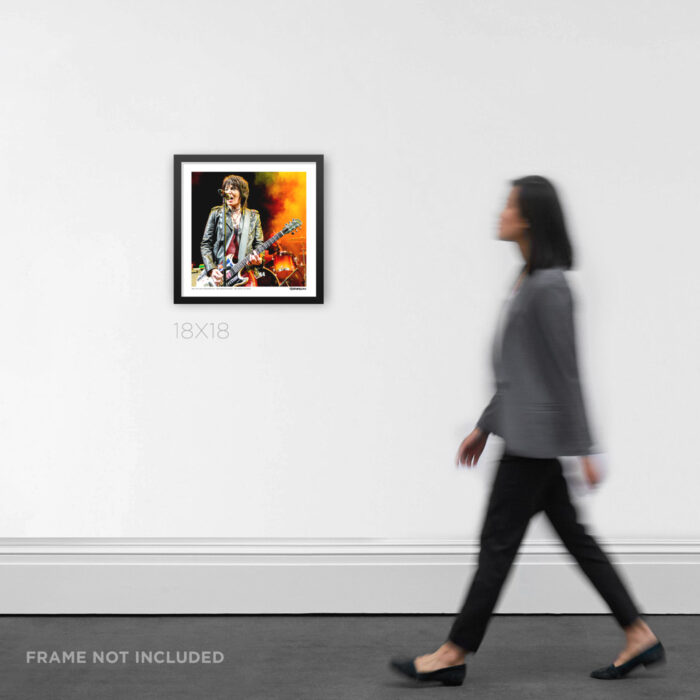18x18 square framed rock and roll concert Graphic Design print icon Joan Jett live at the Yves Saint Laurent after-party inside the Hollywood Palladium, displayed on a gallery wall for scale.