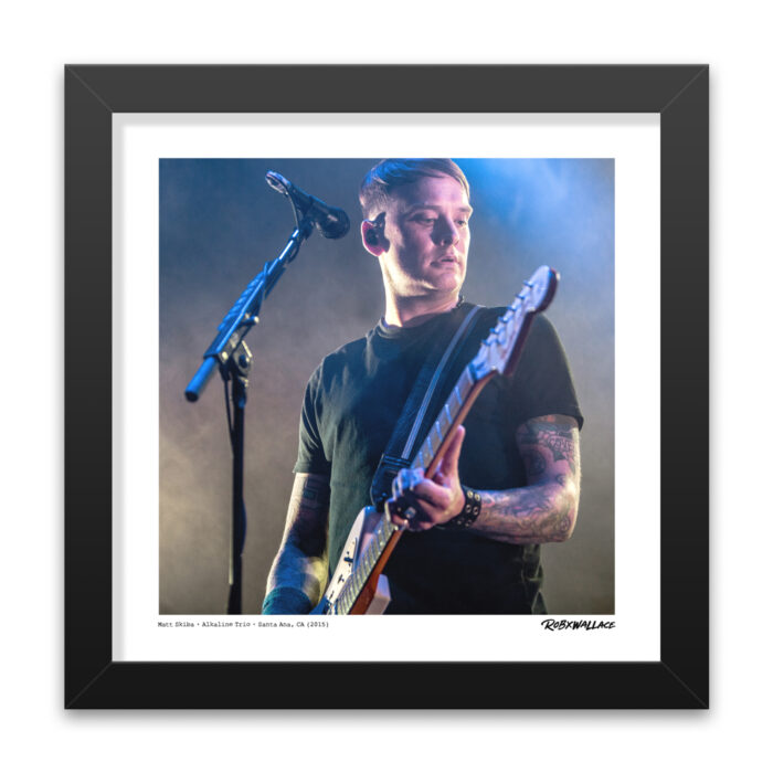 Close up view of a 12x12 square framed fine art music print the emotional intensity of frontman Matt Skiba during a live full-album performance in Santa Ana, California.
