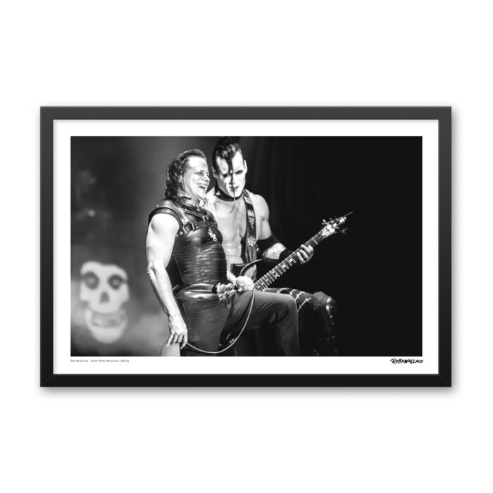 Detailed close up of a 20x30 wide framed music archive print tracking the camaraderie and stark black and white aesthetic of the original Misfits reunion by RobxWallace.