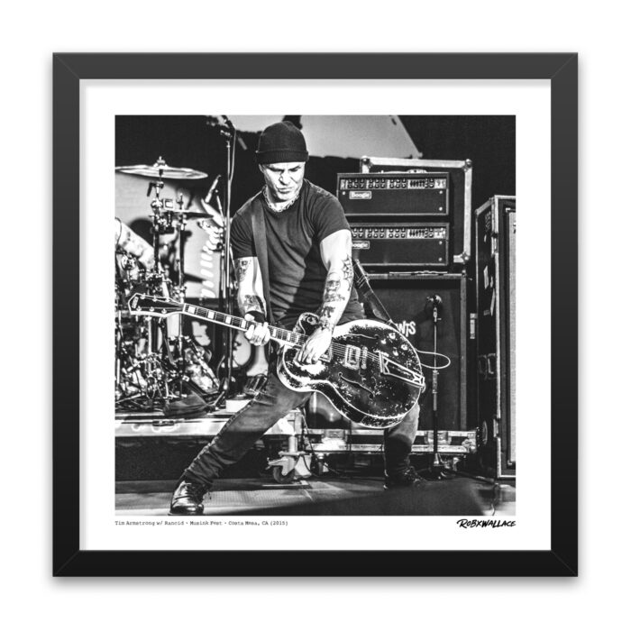 Close up of an 18x18 square framed punk rock documentary fine art print the live performance legacy and stage presence of Tim Armstrong.