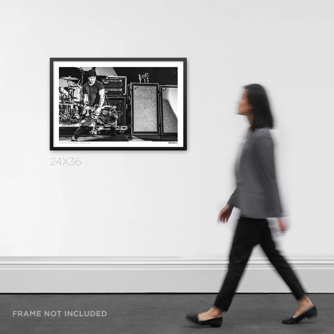 24x36 wide framed punk rock Graphic Design print of Tim Armstrong fronting Rancid at the Musink Tattoo Festival in Costa Mesa, displayed on a gallery wall for scale.