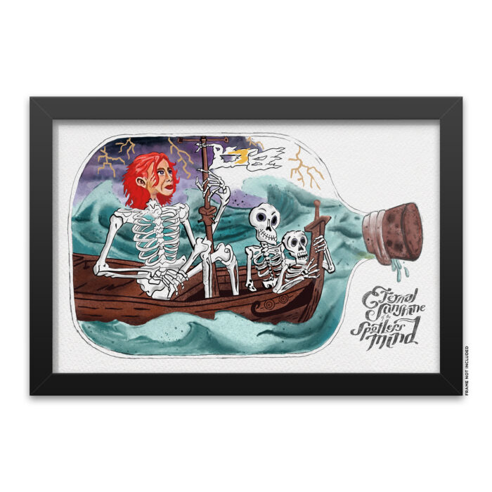Close up view of a 12X18 framed surreal illustration art replica print of Joel's Clementine drawing by Rob Wallace.