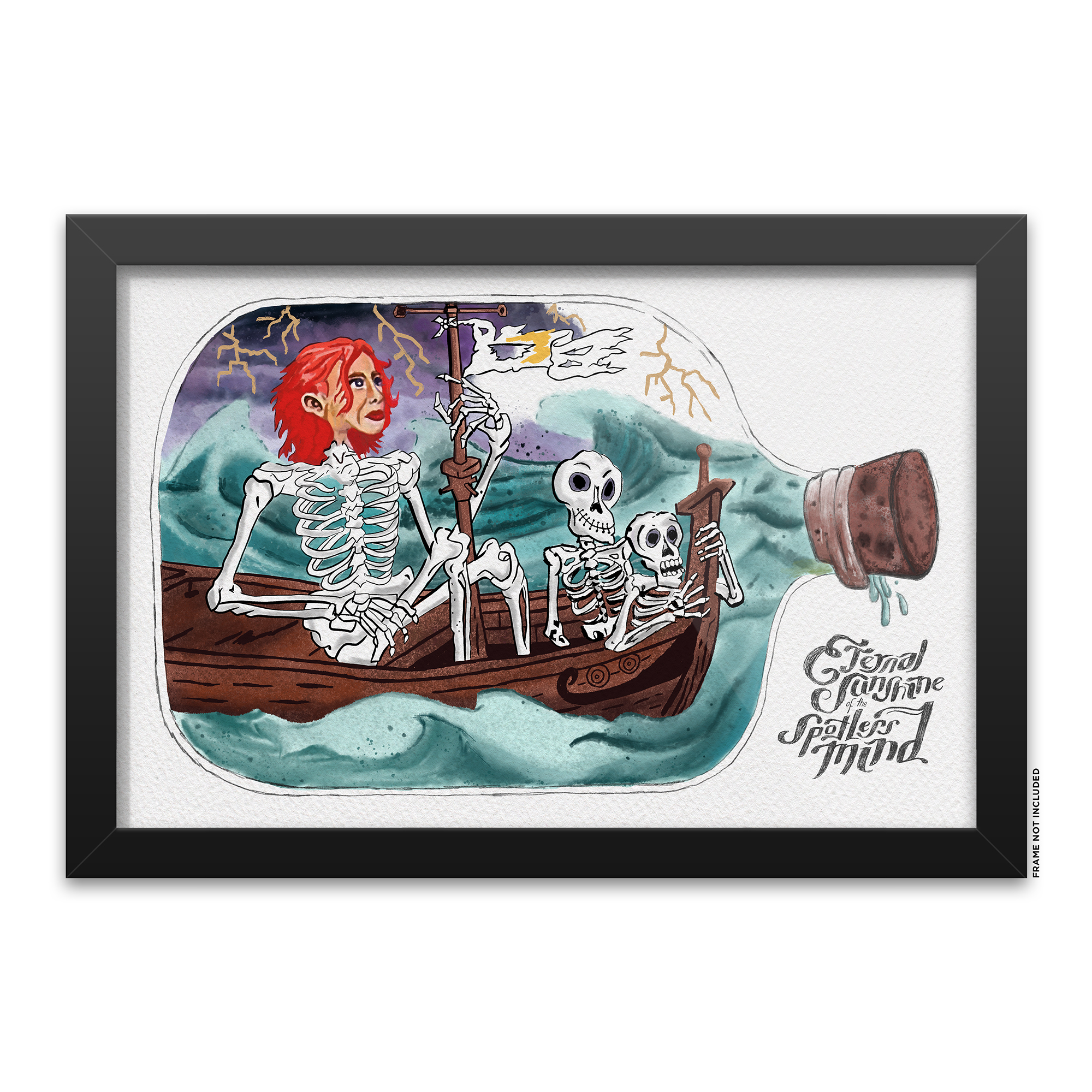 Close up view of a 12X18 framed surreal illustration art replica print of Joel's Clementine drawing by Rob Wallace.