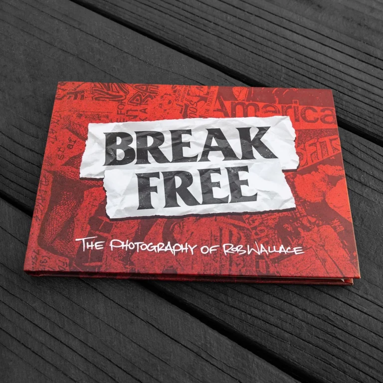 Break Free limited edition hardcover photo book by Rob Wallace featuring full bleed black and white punk live shots