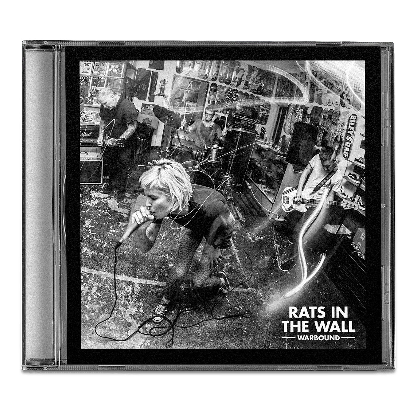 Compact disc jewel case and booklet insert print layout design for the punk band Rats In The Wall album Warbound by Rob Wallace.