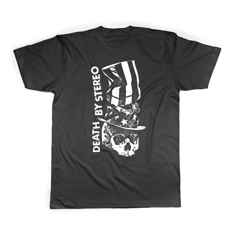Black hardcore punk band t shirt showcasing a custom graphic merchandise layout for the Death By Stereo Black Sheep of the American Dream release.