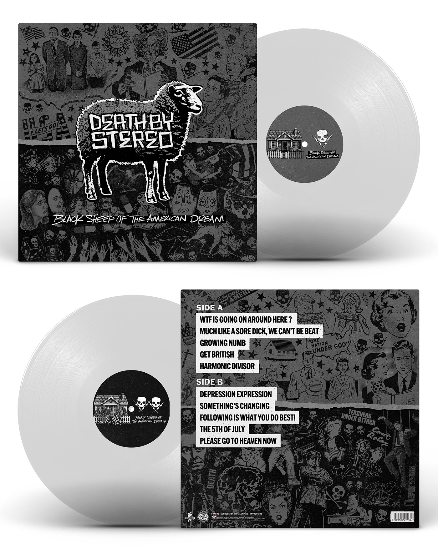 Vinyl record album packaging design and product mockup for the band Death By Stereo on Black Sheep Records portfolio.